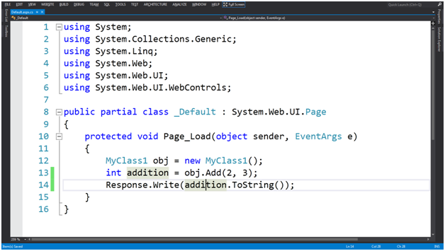 Call the addition function